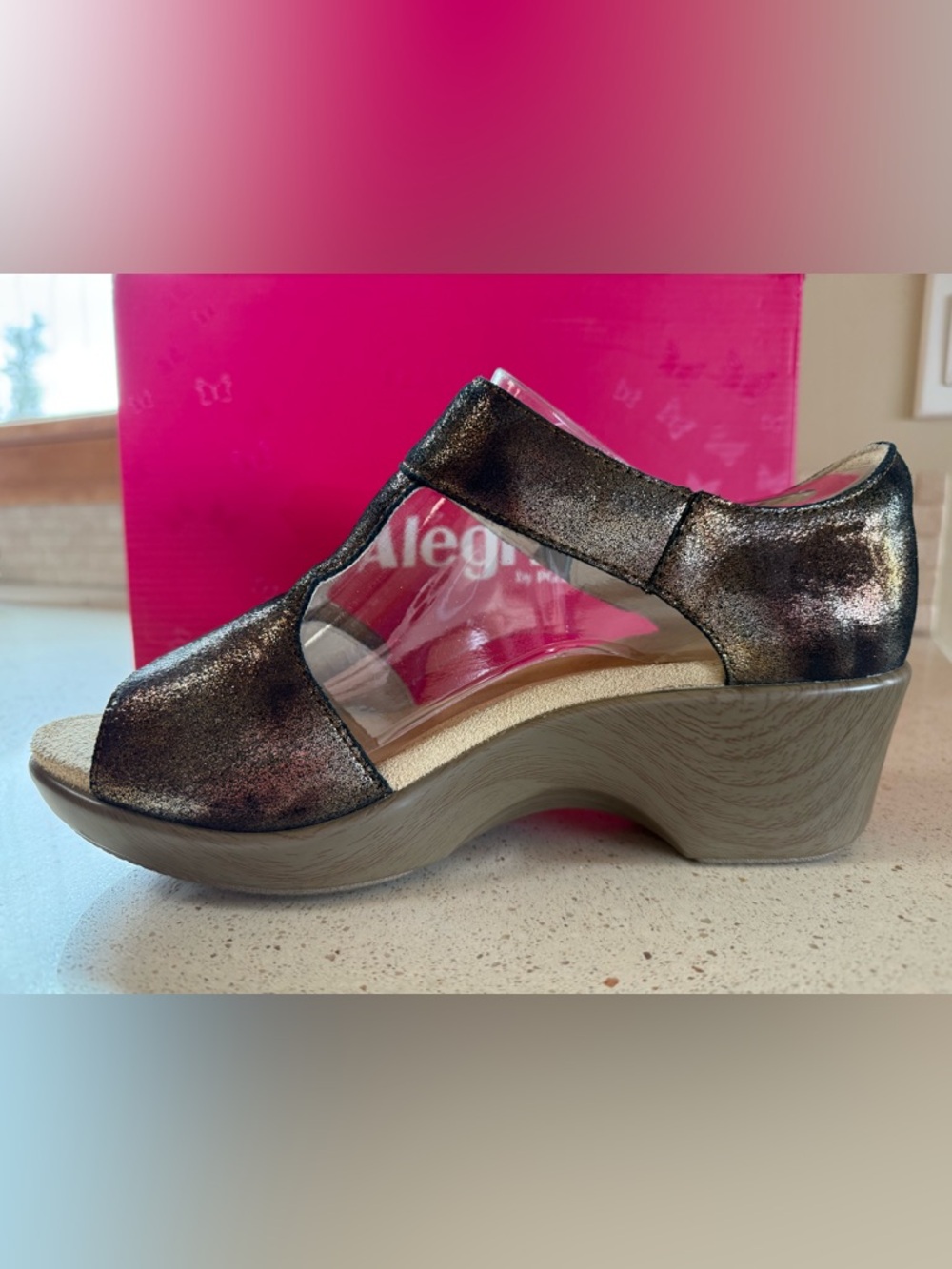 Alegria Metallic Bronze Wedge Sandal for Women